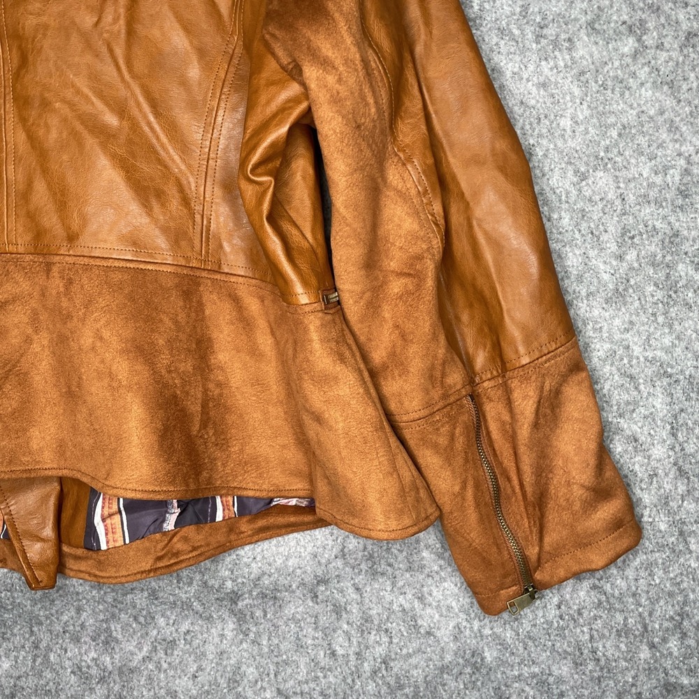 ANTHROPOLOGIE Robyn Faux Leather Moto Jacket Suede Cognac Tan Brown Sz 3X - Picture 3 of 12